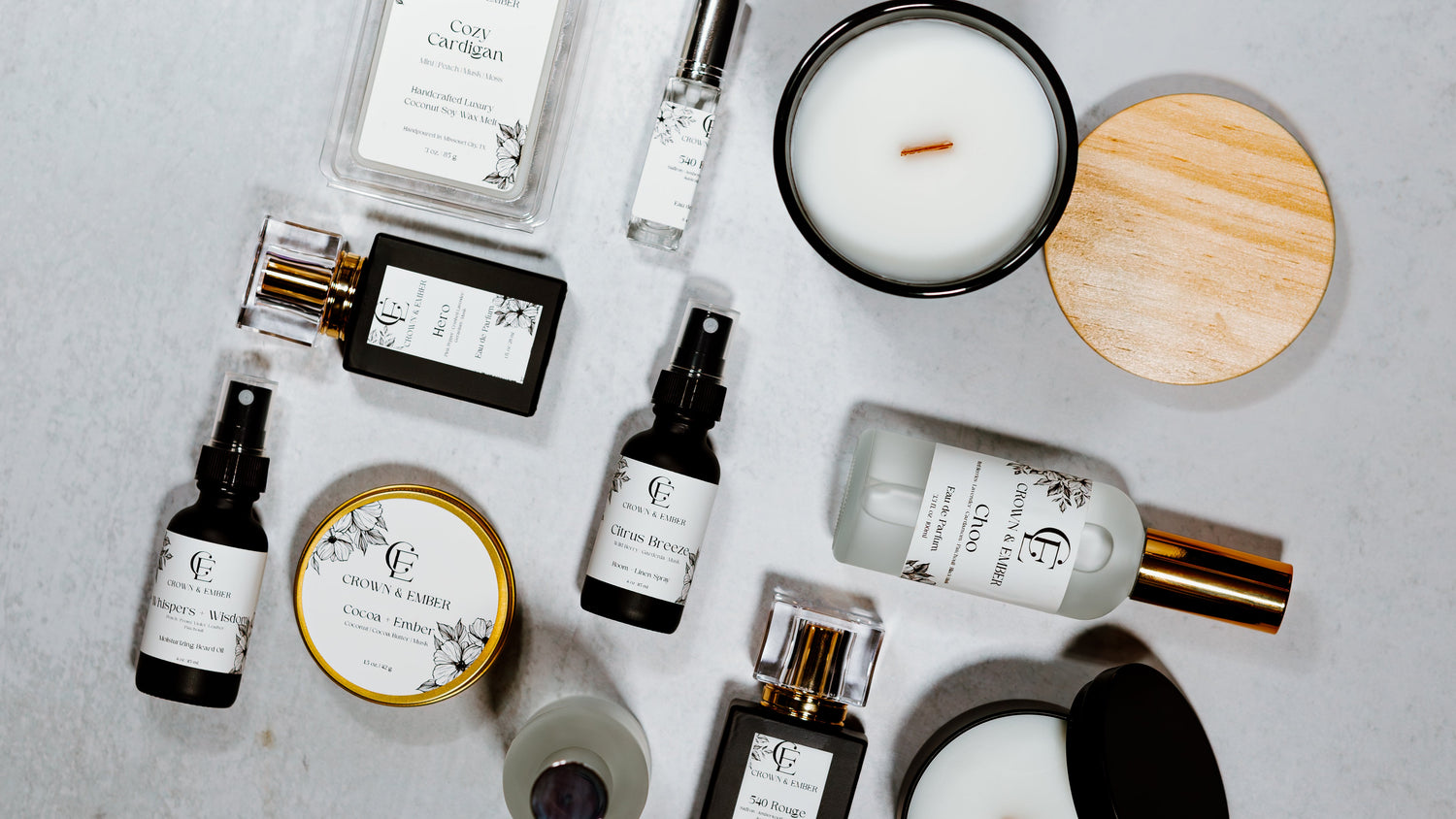 An overview of all the products in Crown & Ember's Fall and Winter Collection.